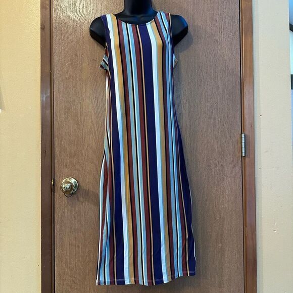 Yelete Striped High Neck Sleeveless Maxi Dress | Women size Large - Picture 1 of 10